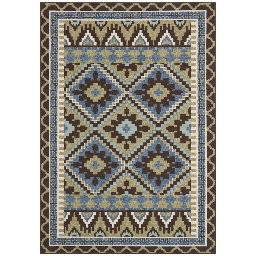 SAFAVIEH Outdoor VER096-0642 Veranda Green / Chocolate Rug Image 1