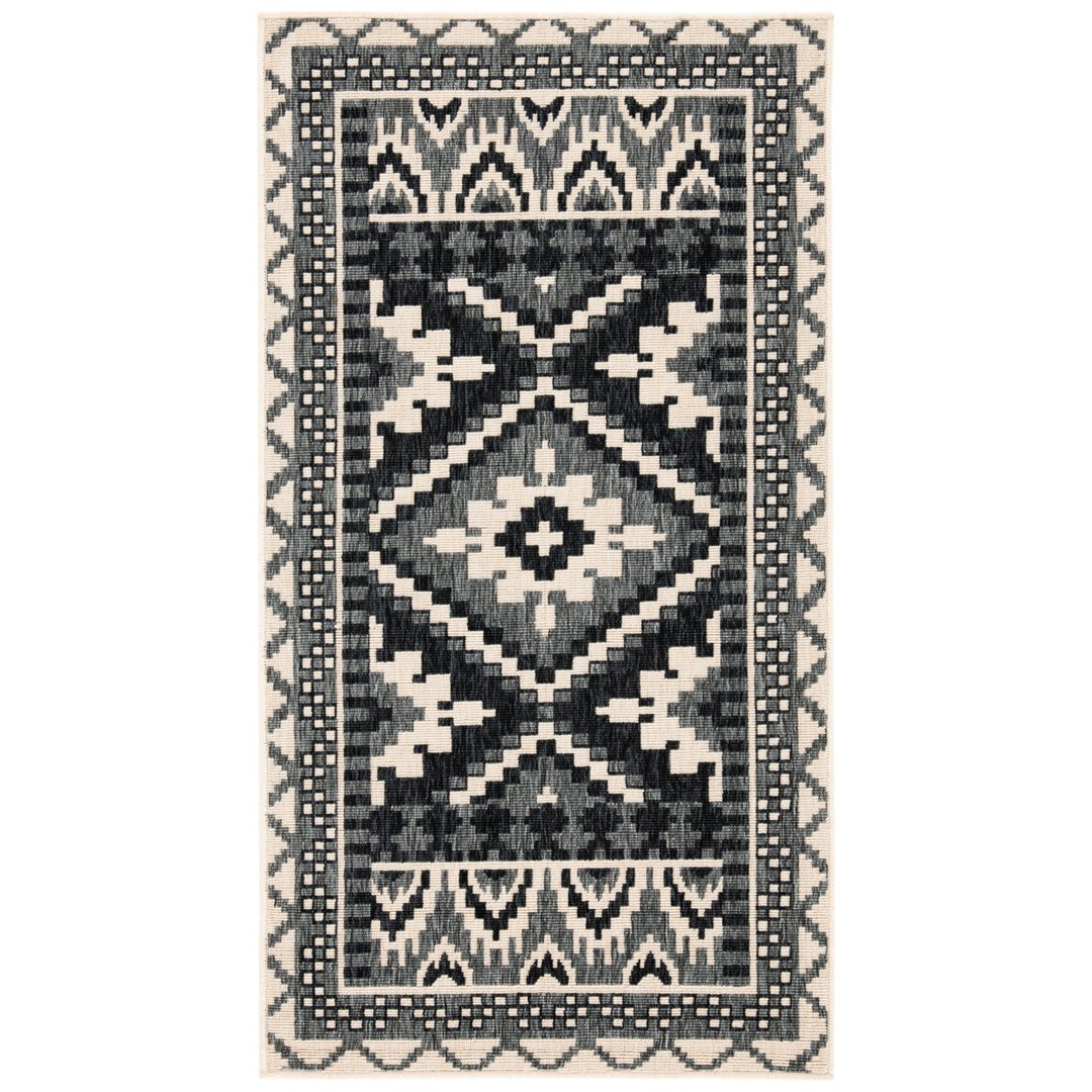 SAFAVIEH Outdoor VER096-0421 Veranda Black / Beige Rug Image 1