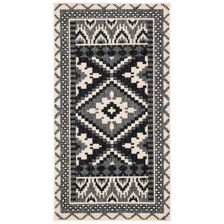 SAFAVIEH Outdoor VER096-0421 Veranda Black / Beige Rug Image 1