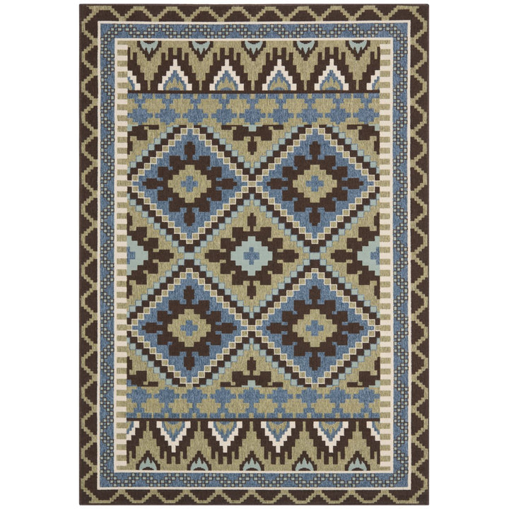 SAFAVIEH Outdoor VER096-0642 Veranda Green / Chocolate Rug Image 1