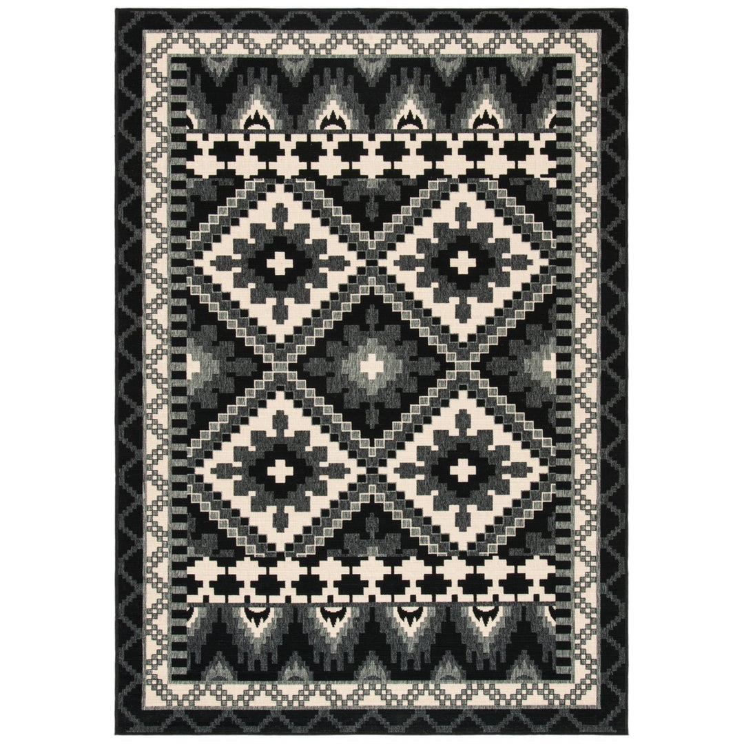 SAFAVIEH Outdoor VER096-0421 Veranda Black / Beige Rug Image 1