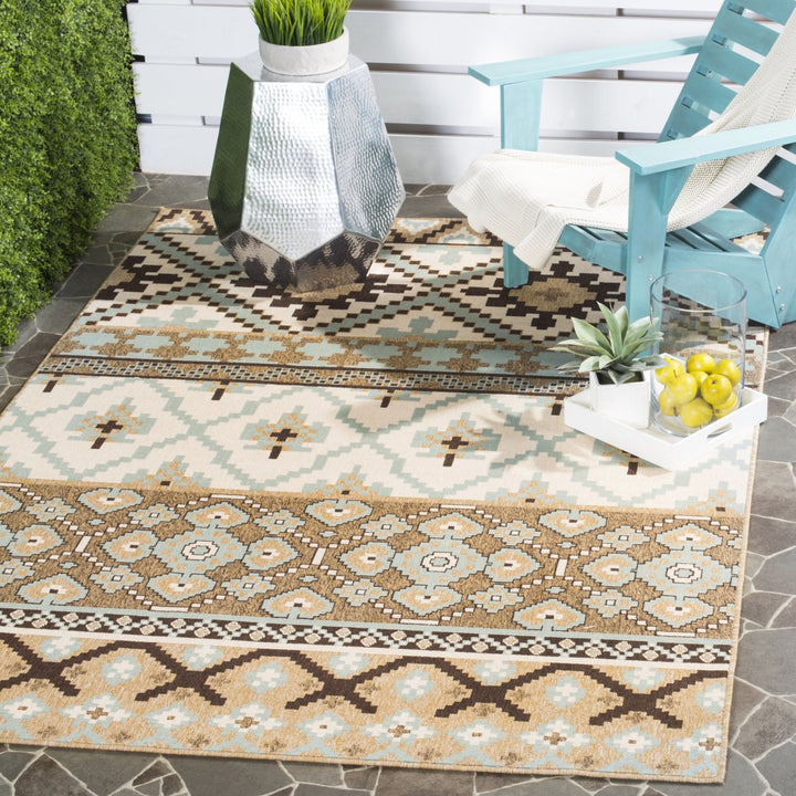 SAFAVIEH Outdoor VER097-0215 Veranda Creme / Brown Rug Image 1