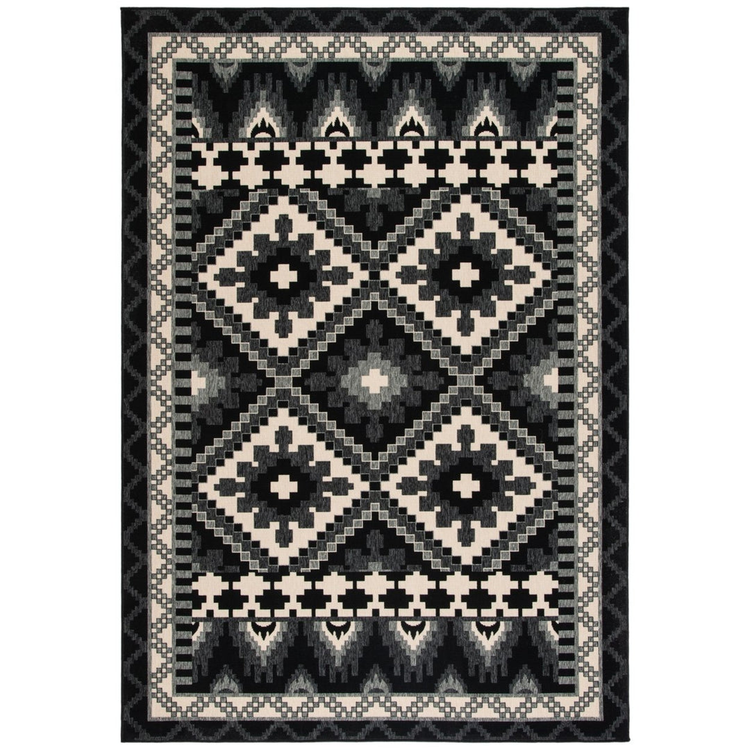 SAFAVIEH Outdoor VER096-0421 Veranda Black / Beige Rug Image 1