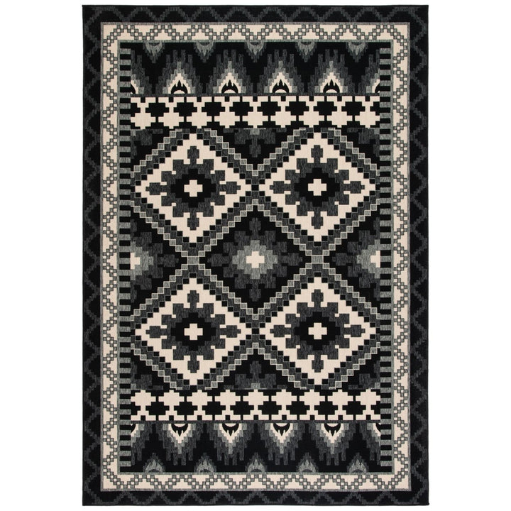 SAFAVIEH Outdoor VER096-0421 Veranda Black / Beige Rug Image 1