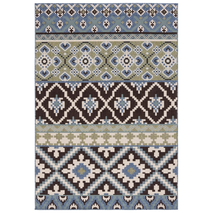 SAFAVIEH Outdoor VER097-0624 Veranda Chocolate / Blue Rug Image 1