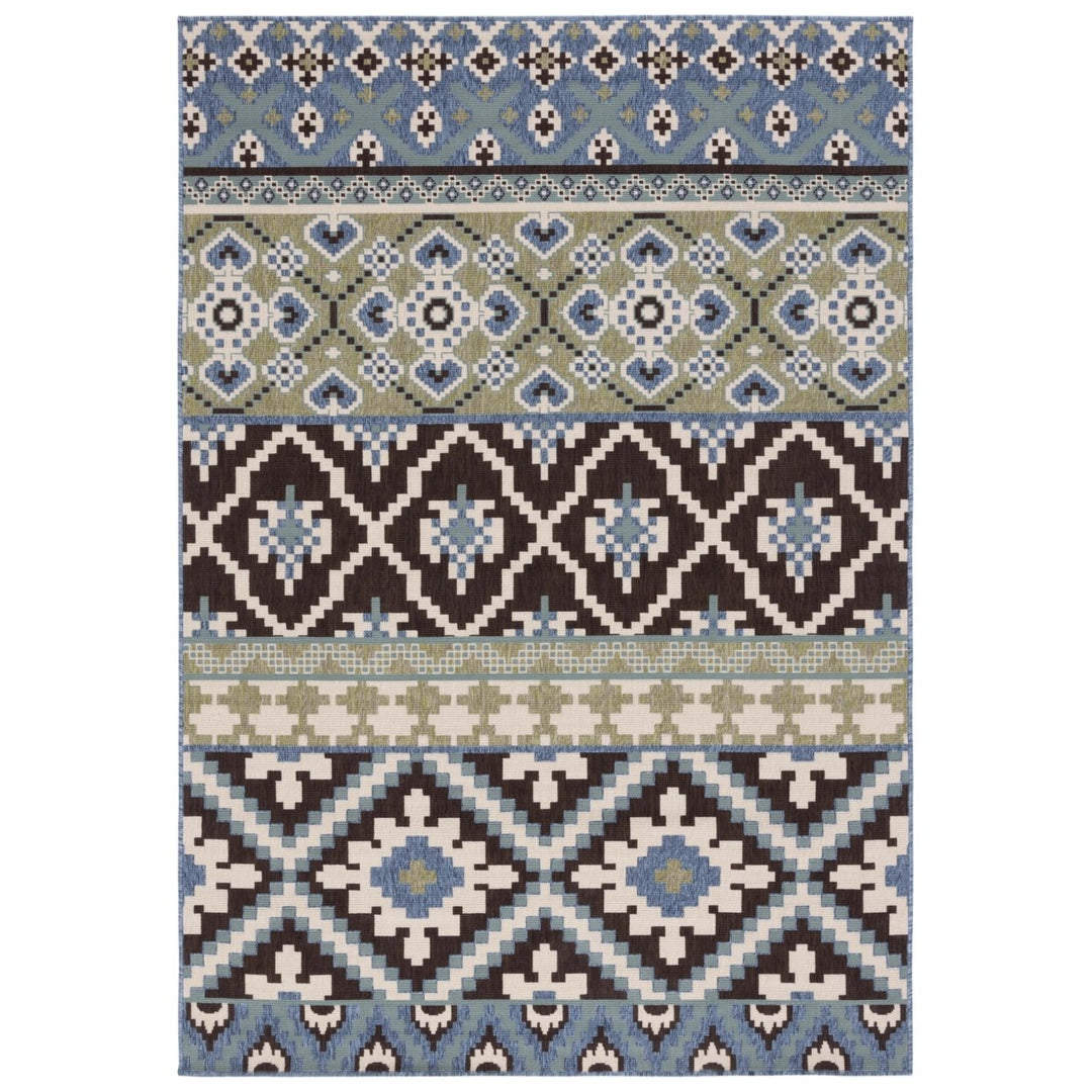 SAFAVIEH Outdoor VER097-0624 Veranda Chocolate / Blue Rug Image 1