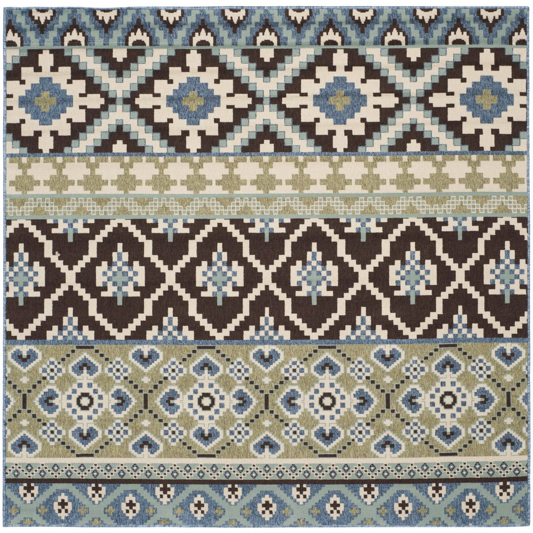 SAFAVIEH Outdoor VER097-0624 Veranda Chocolate / Blue Rug Image 1