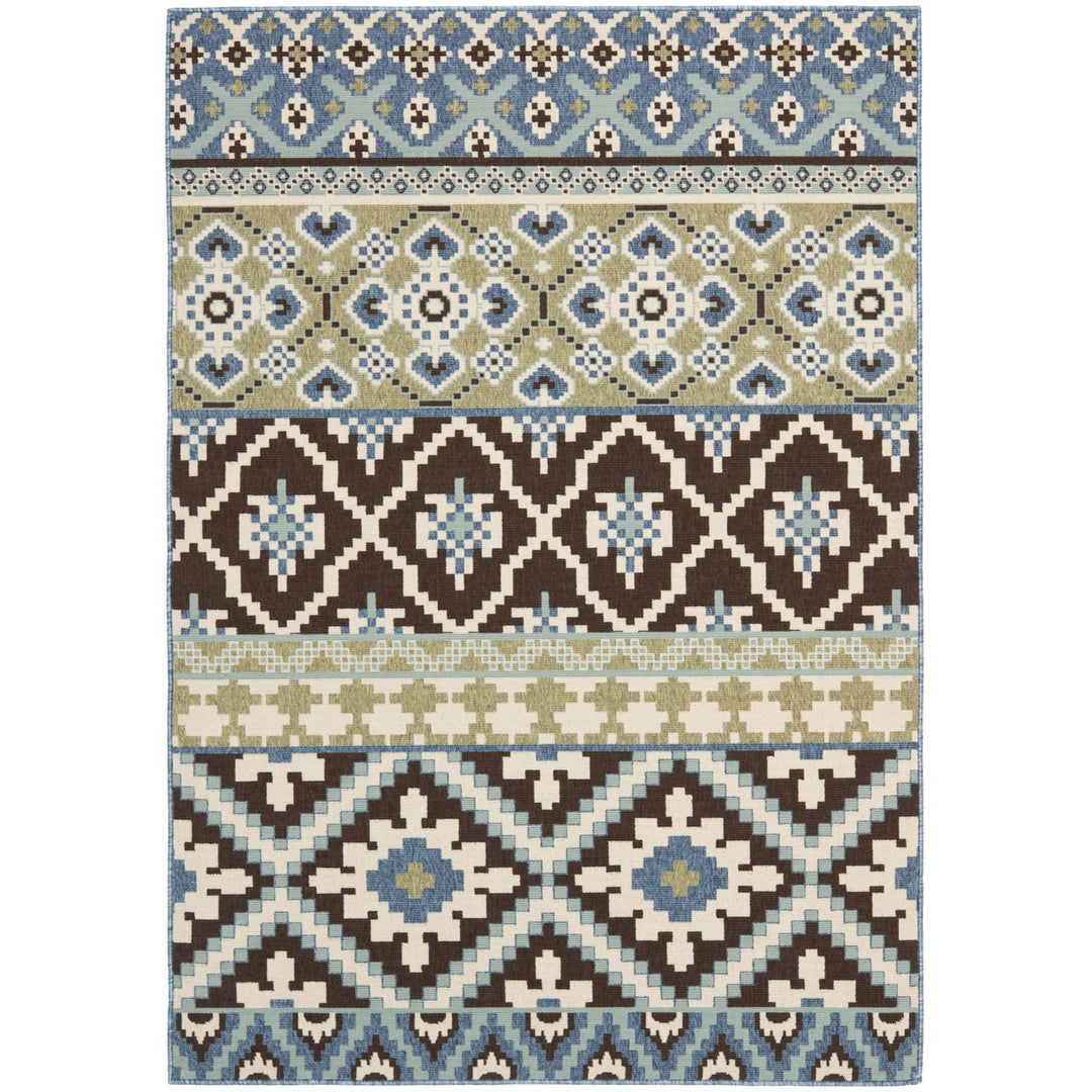 SAFAVIEH Outdoor VER097-0624 Veranda Chocolate / Blue Rug Image 1