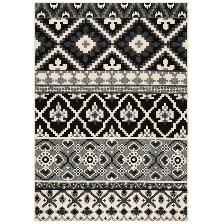 SAFAVIEH Outdoor VER097-0421 Veranda Black / Beige Rug Image 1