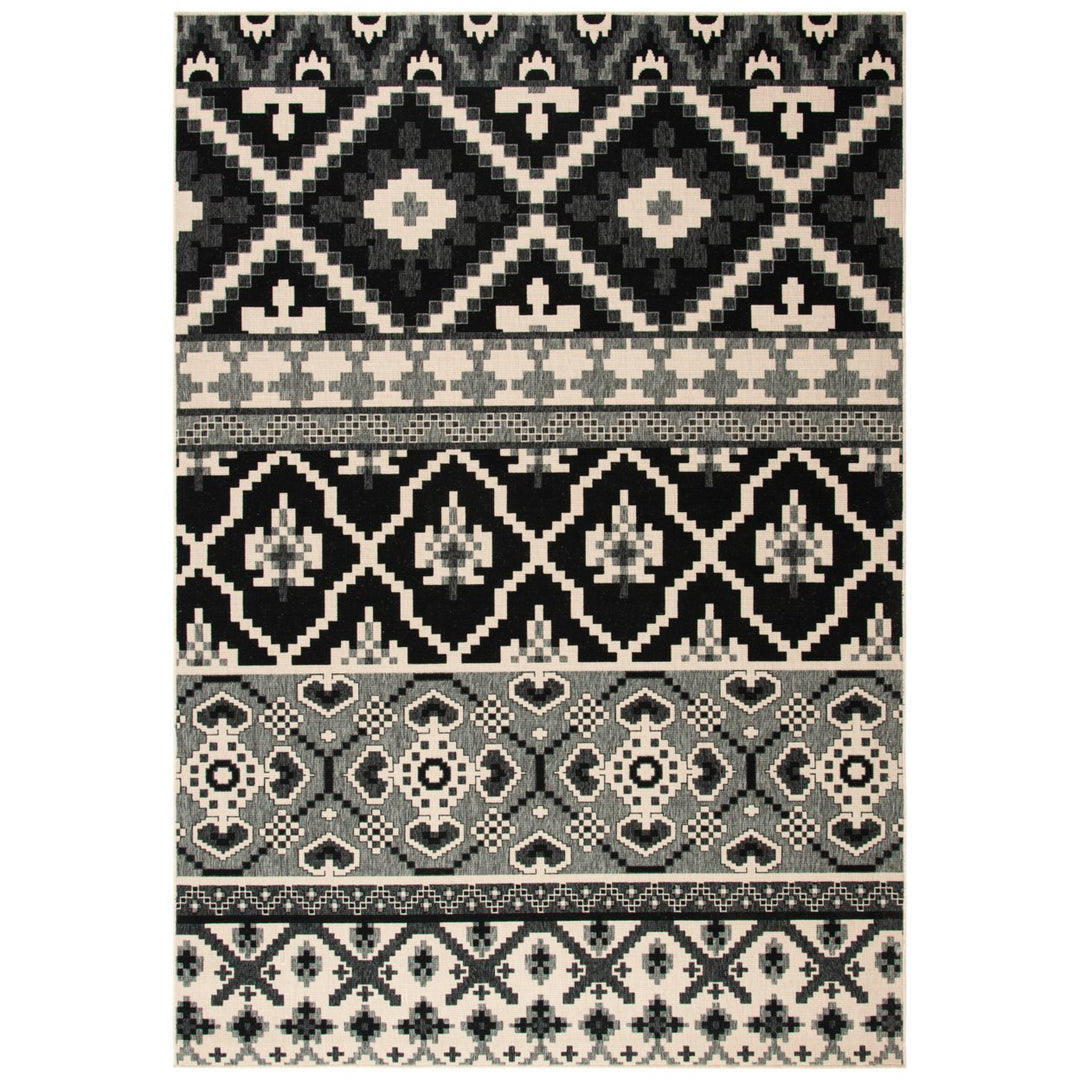 SAFAVIEH Outdoor VER097-0421 Veranda Black / Beige Rug Image 1