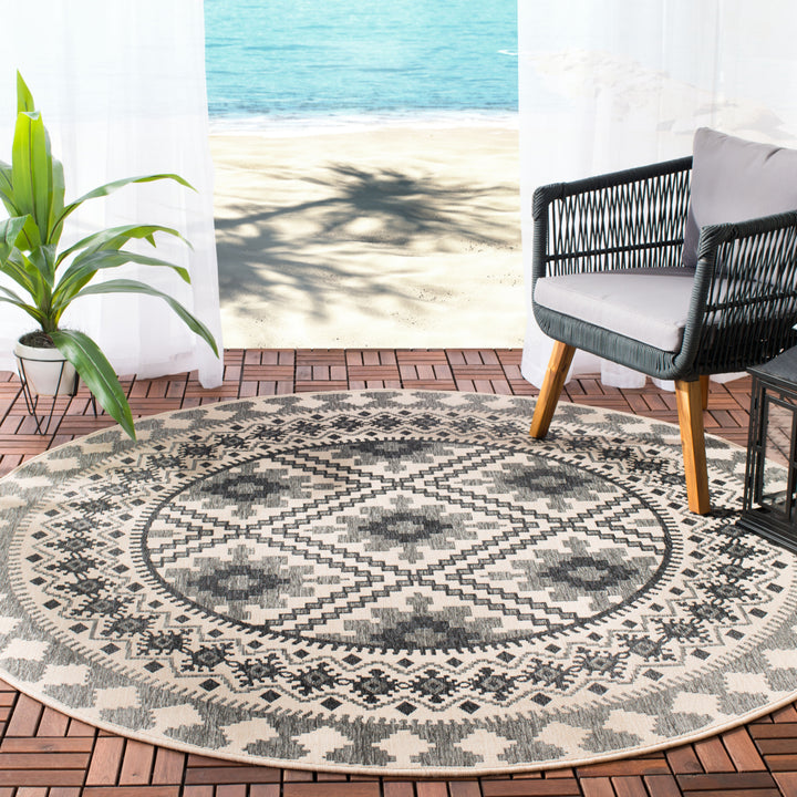 SAFAVIEH Outdoor VER099-3413 Veranda Ivory / Slate Rug Image 2