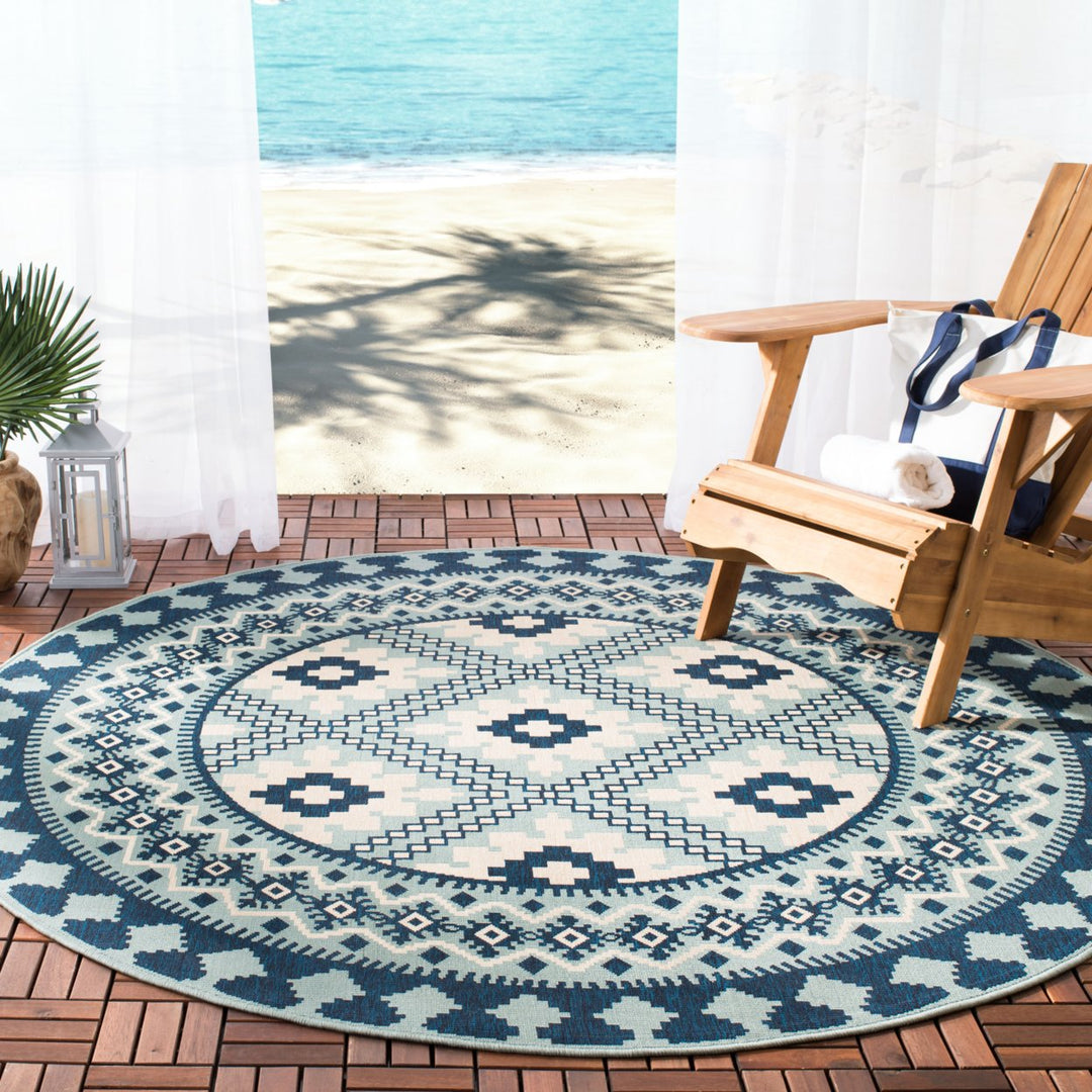 SAFAVIEH Outdoor VER099-3934 Veranda Ivory / Blue Rug Image 2