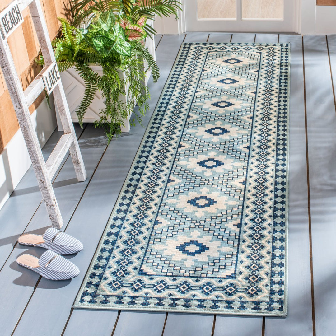 SAFAVIEH Outdoor VER099-3934 Veranda Ivory / Blue Rug Image 3