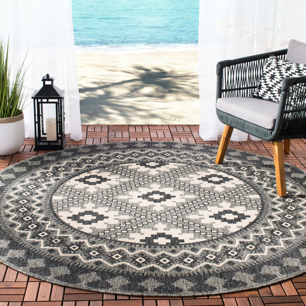 SAFAVIEH Outdoor VER099-3435 Veranda Ivory / Charcoal Rug Image 2