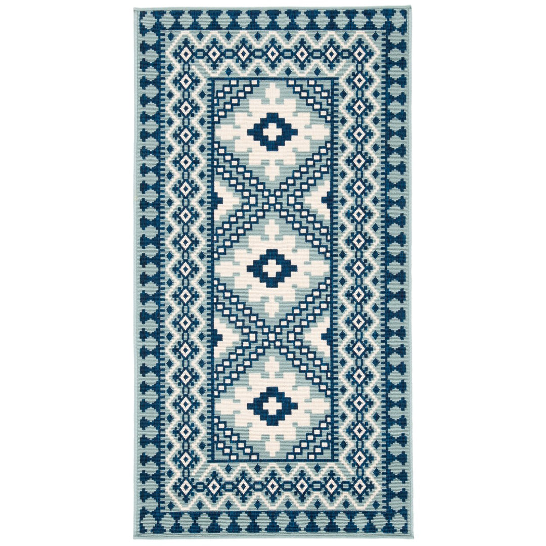 SAFAVIEH Outdoor VER099-3934 Veranda Ivory / Blue Rug Image 9