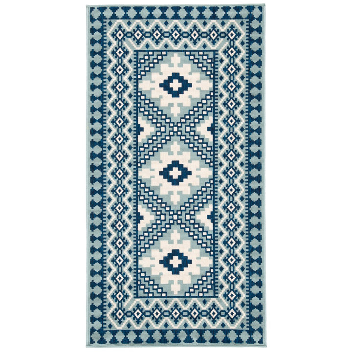 SAFAVIEH Outdoor VER099-3934 Veranda Ivory / Blue Rug Image 9