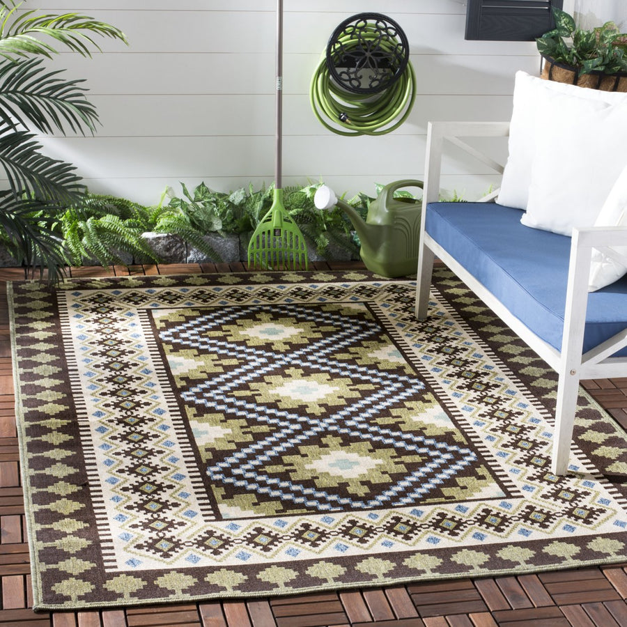 SAFAVIEH Outdoor VER099-0624 Veranda Chocolate / Green Rug Image 1