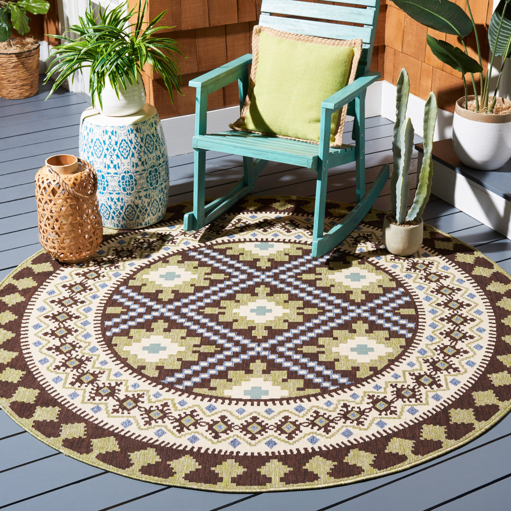 SAFAVIEH Outdoor VER099-0624 Veranda Chocolate / Green Rug Image 2