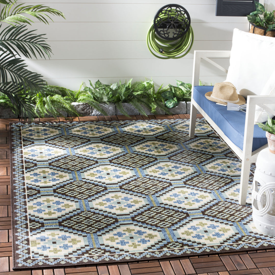 SAFAVIEH Outdoor VER100-0652 Veranda Blue / Chocolate Rug Image 1