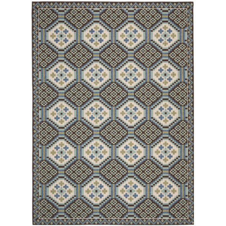 SAFAVIEH Outdoor VER100-0652 Veranda Blue / Chocolate Rug Image 2