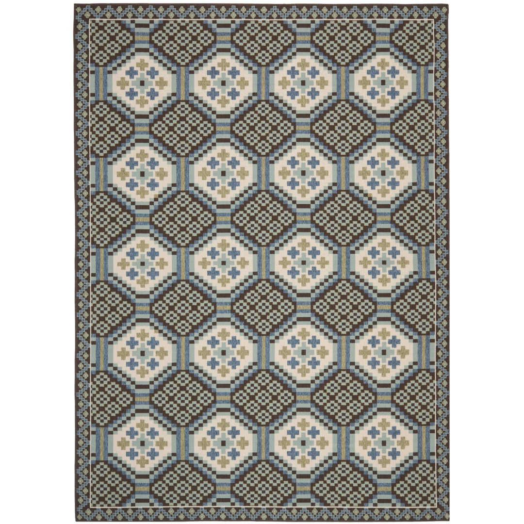 SAFAVIEH Outdoor VER100-0652 Veranda Blue / Chocolate Rug Image 1