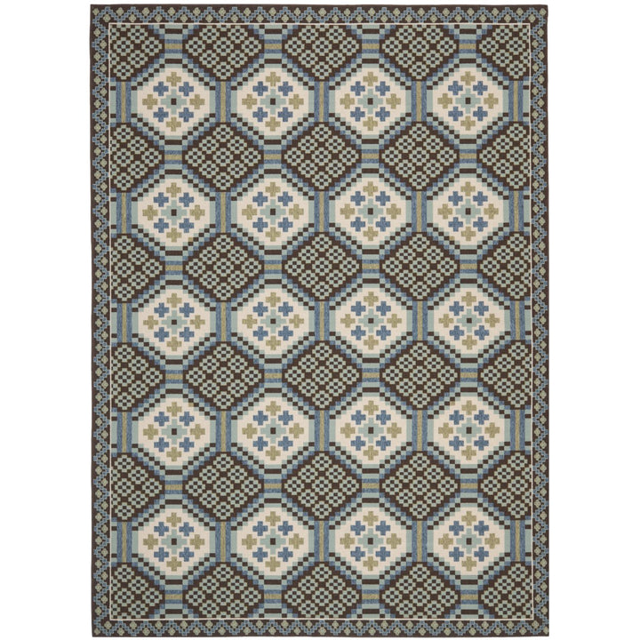 SAFAVIEH Outdoor VER100-0652 Veranda Blue / Chocolate Rug Image 1