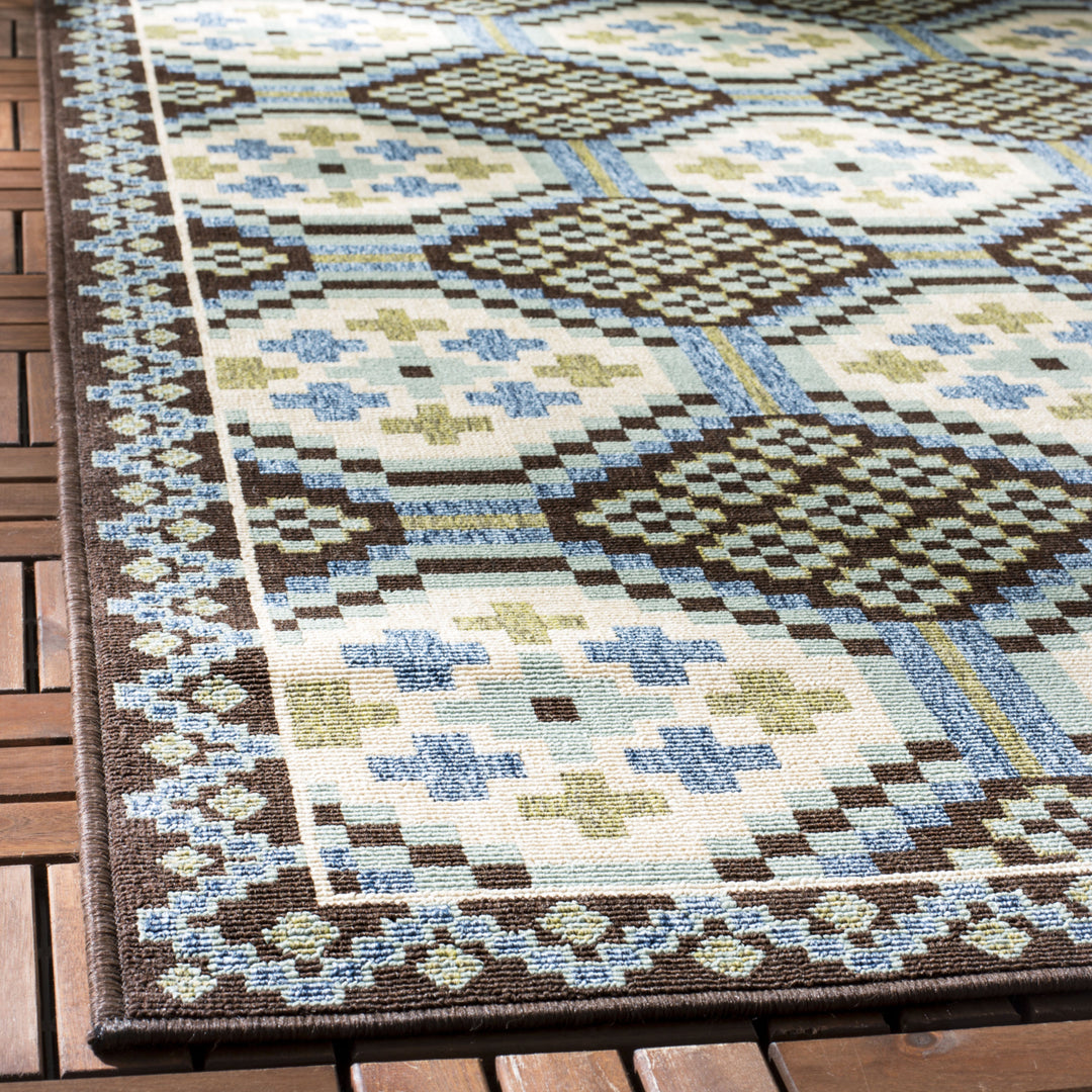 SAFAVIEH Outdoor VER100-0652 Veranda Blue / Chocolate Rug Image 3