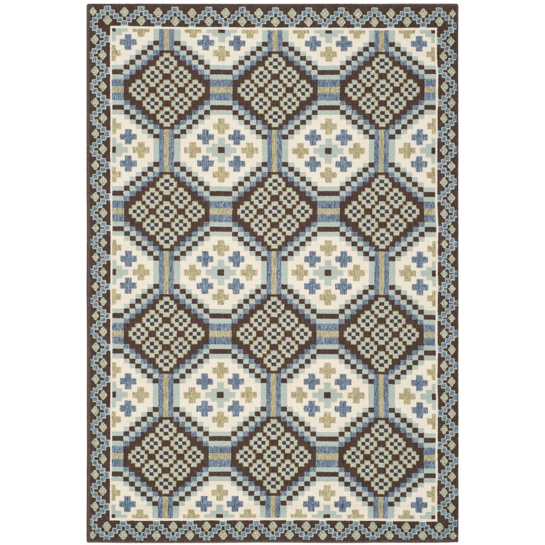 SAFAVIEH Outdoor VER100-0652 Veranda Blue / Chocolate Rug Image 1