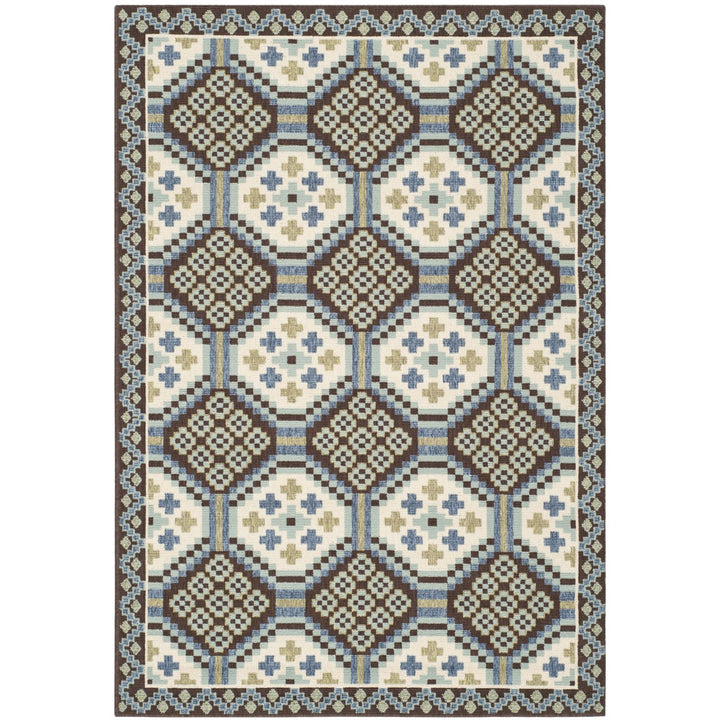 SAFAVIEH Outdoor VER100-0652 Veranda Blue / Chocolate Rug Image 1