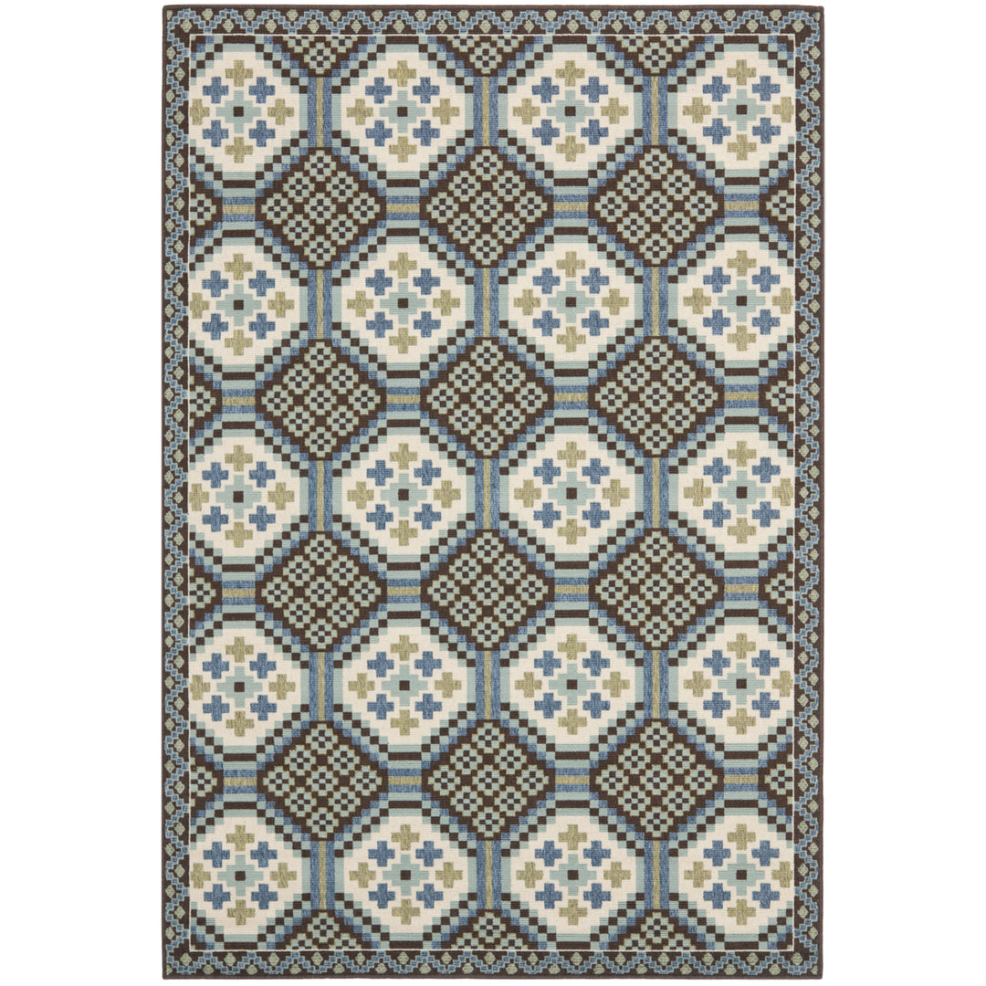 SAFAVIEH Outdoor VER100-0652 Veranda Blue / Chocolate Rug Image 7