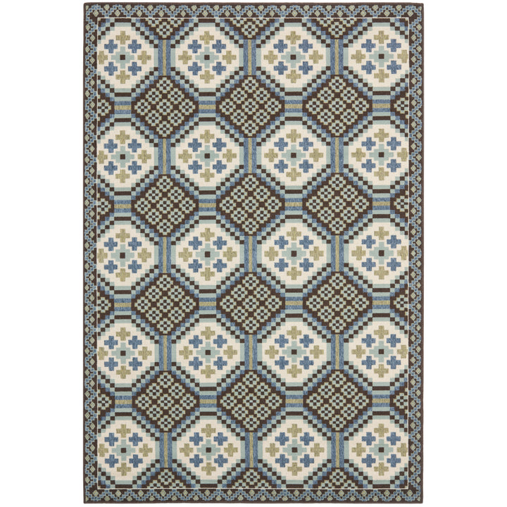 SAFAVIEH Outdoor VER100-0652 Veranda Blue / Chocolate Rug Image 7