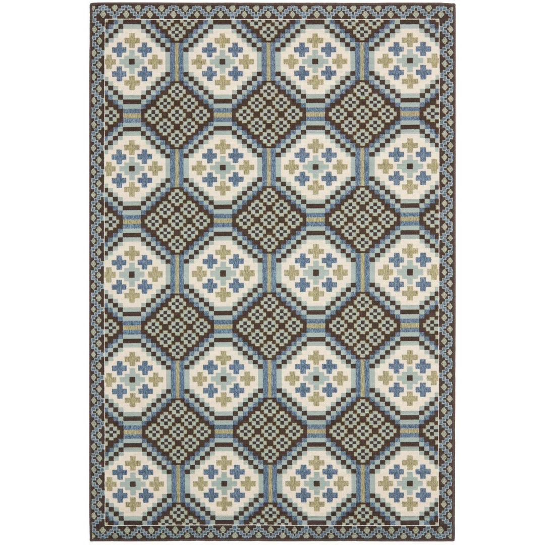 SAFAVIEH Outdoor VER100-0652 Veranda Blue / Chocolate Rug Image 1