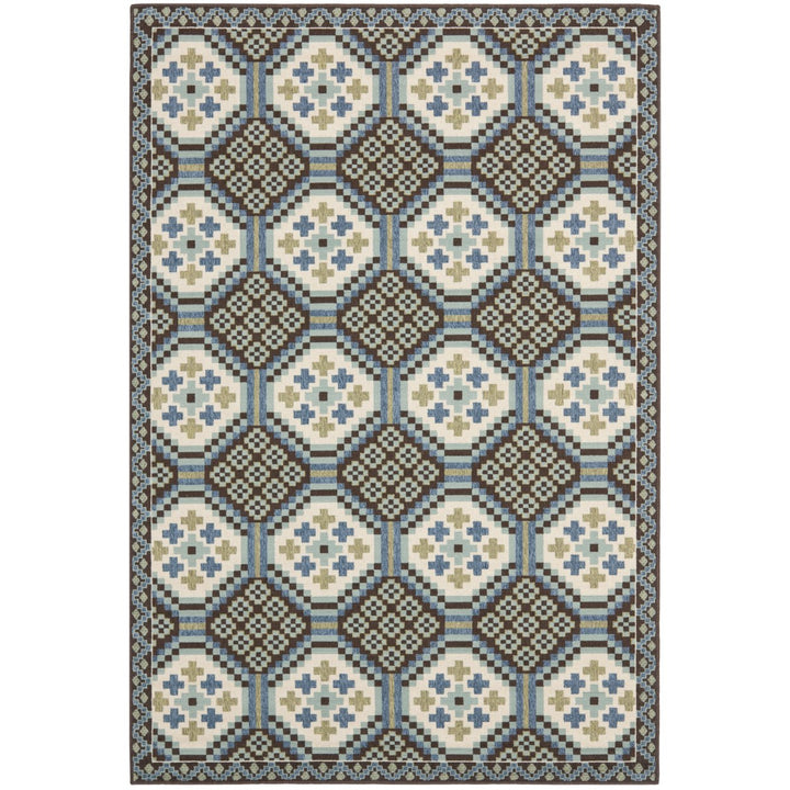 SAFAVIEH Outdoor VER100-0652 Veranda Blue / Chocolate Rug Image 1