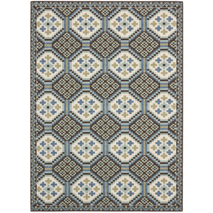 SAFAVIEH Outdoor VER100-0652 Veranda Blue / Chocolate Rug Image 8