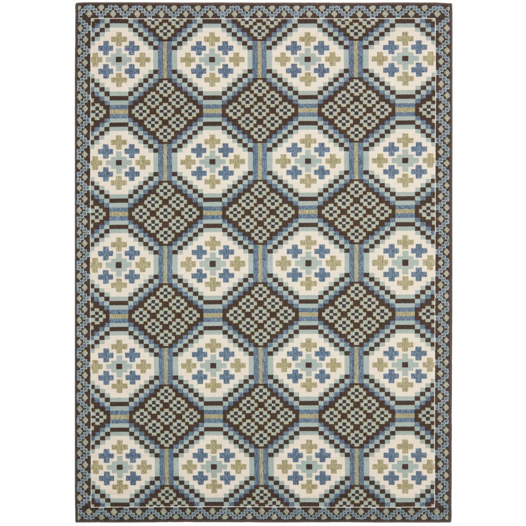 SAFAVIEH Outdoor VER100-0652 Veranda Blue / Chocolate Rug Image 1