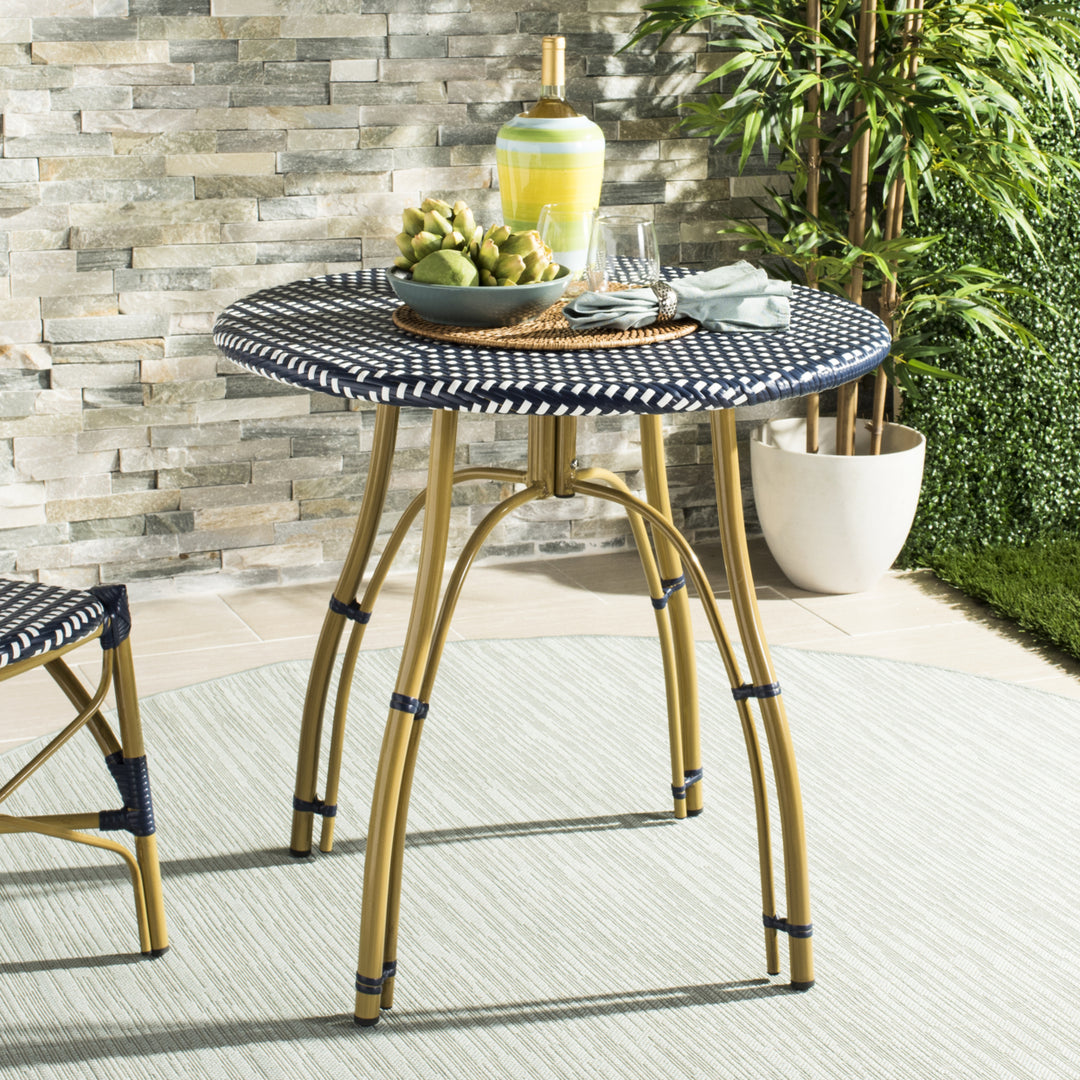 SAFAVIEH Outdoor Collection Kylie Rattan Bistro Table Navy/White Image 1