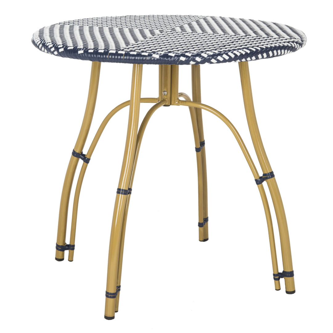 SAFAVIEH Outdoor Collection Kylie Rattan Bistro Table Navy/White Image 3