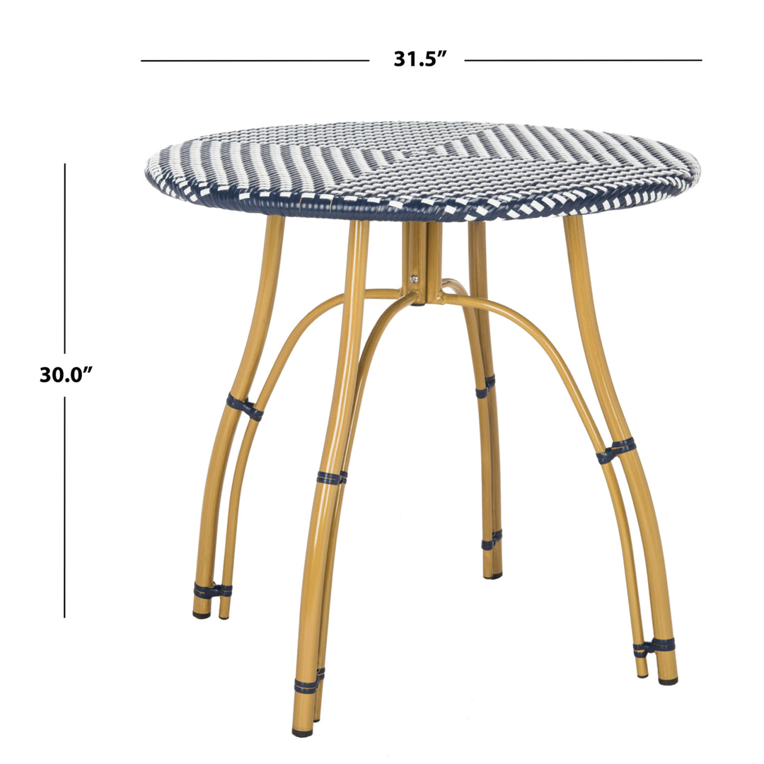 SAFAVIEH Outdoor Collection Kylie Rattan Bistro Table Navy/White Image 4