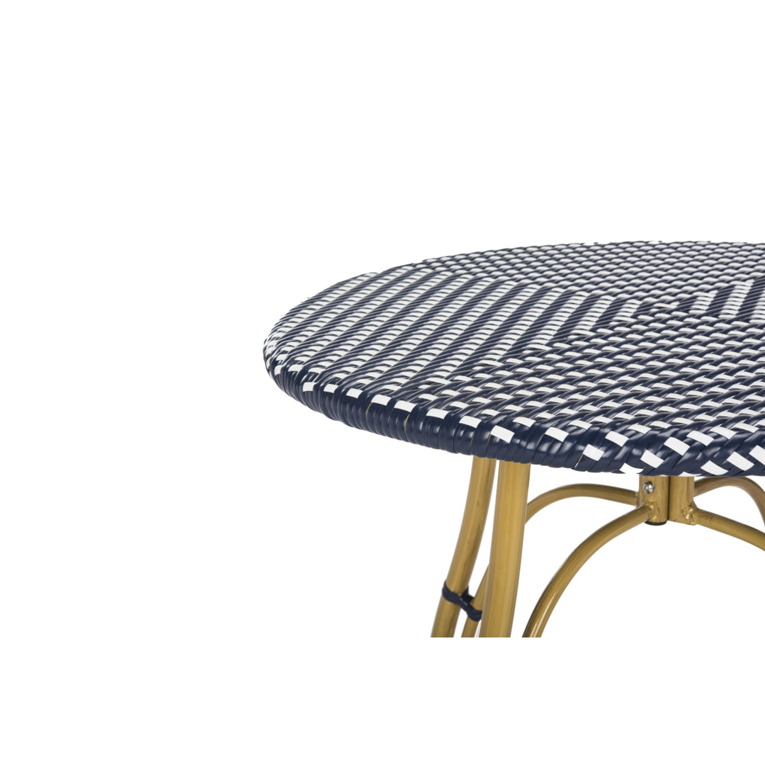 SAFAVIEH Outdoor Collection Kylie Rattan Bistro Table Navy/White Image 5