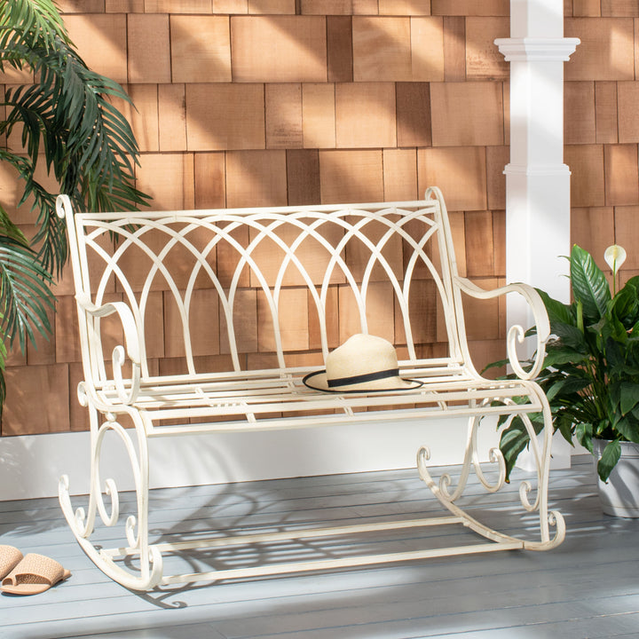 SAFAVIEH Outdoor Collection Ressi Rock Bench Pearl White Image 1