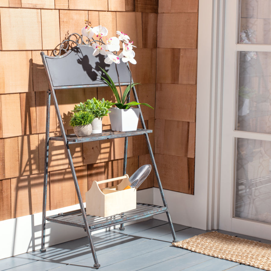 SAFAVIEH Outdoor Collection Natum Plant Stand Reddish Brown/Blue Wash Image 1