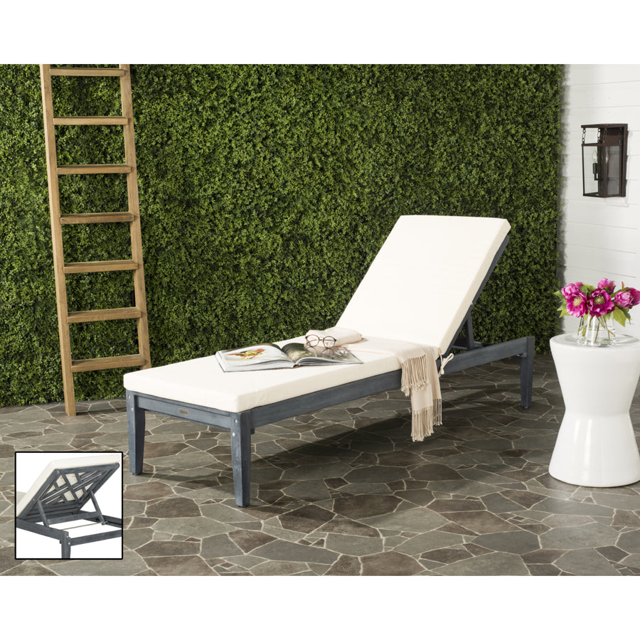 SAFAVIEH Outdoor Collection Azusa Chaise Sunlounger Ash Grey/Beige Image 1