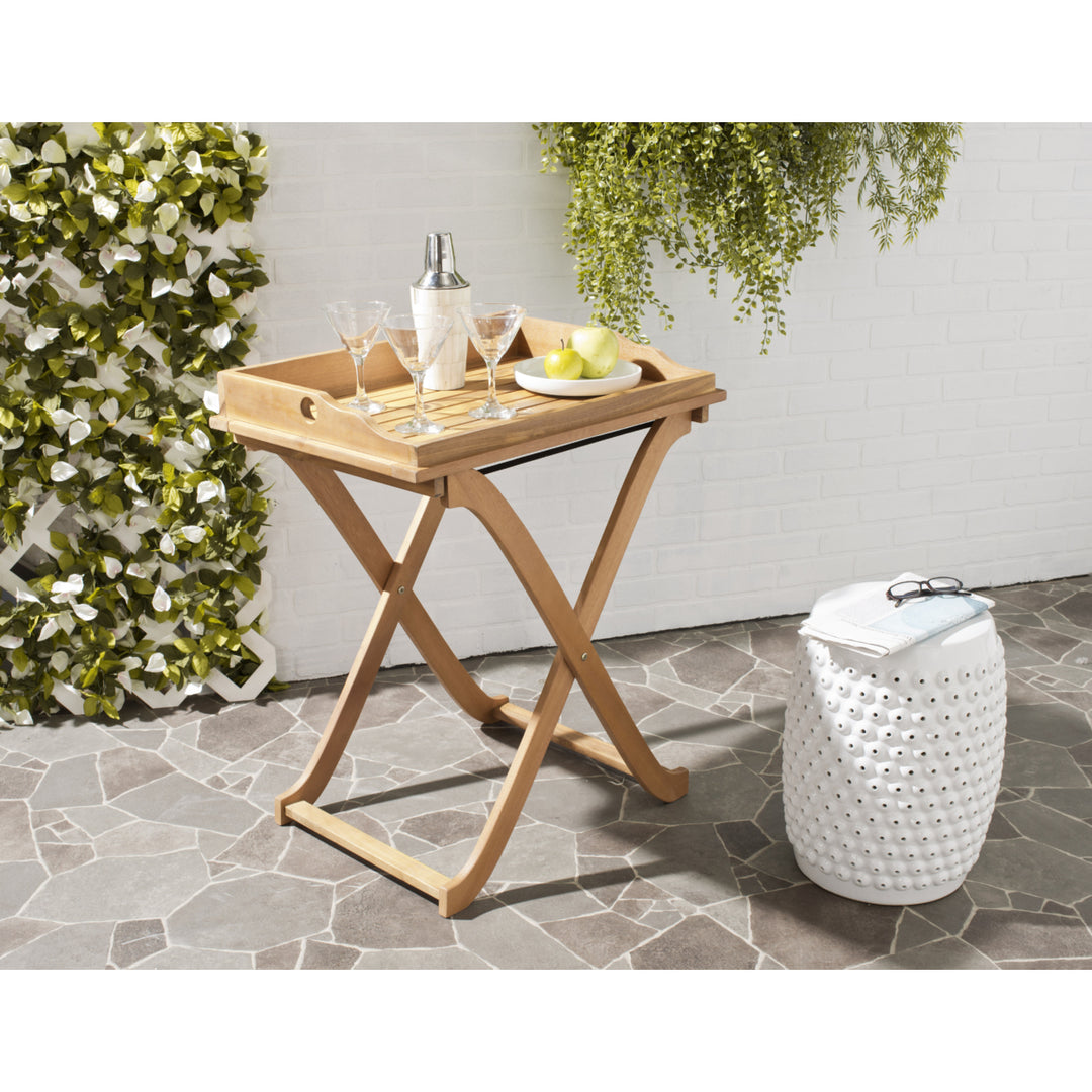 SAFAVIEH Outdoor Collection Covina Tray Table Natural Image 1