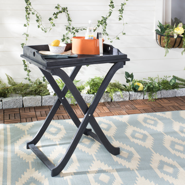 SAFAVIEH Outdoor Collection Covina Tray Table Dark Slate Grey Image 1