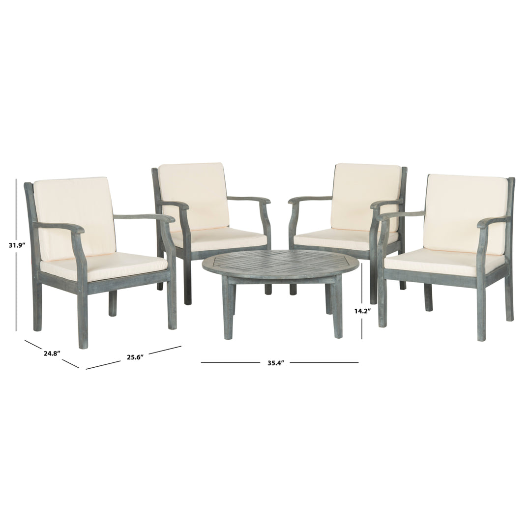 SAFAVIEH Outdoor Collection Anaheim 5-Piece Coffee Set Ash Grey/Beige Image 4