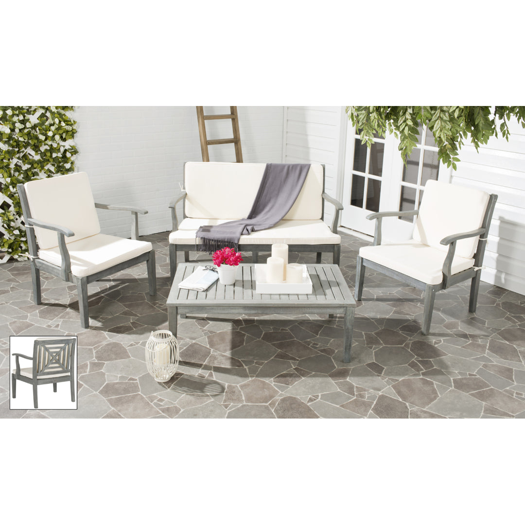 SAFAVIEH Outdoor Collection Del Mar 4-Piece Outdoor Set Ash Grey/Beige Image 1