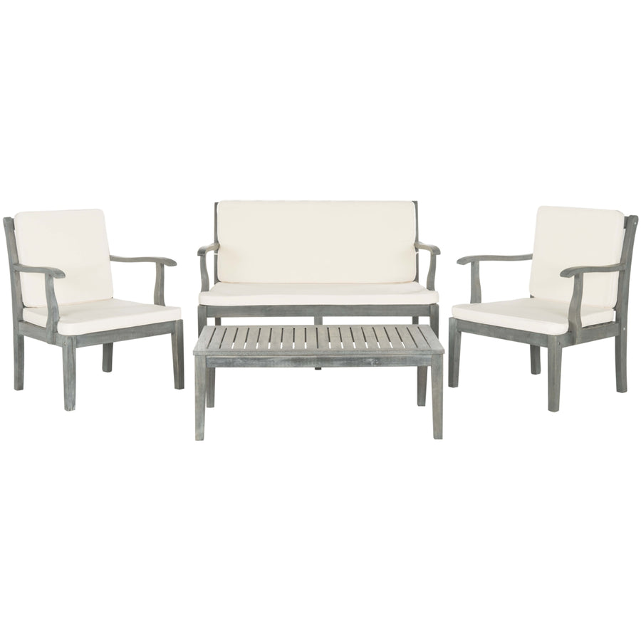 SAFAVIEH Outdoor Collection Fresno 4-Piece Patio Set Ash Grey/Beige Image 1