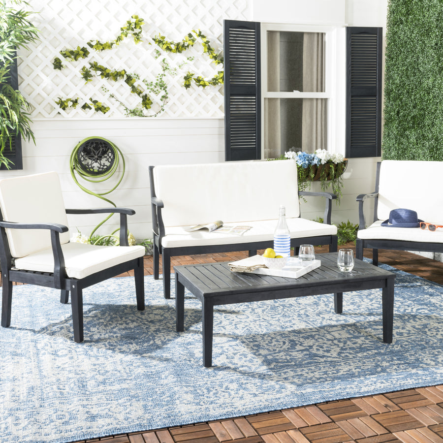 SAFAVIEH Outdoor Collection Del Mar 4-Piece Outdoor Set Dark Slate Grey/Beige Image 1