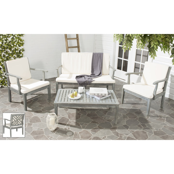 SAFAVIEH Outdoor Collection Bradbury 4-Piece Patio Set Ash Grey/Beige Image 1