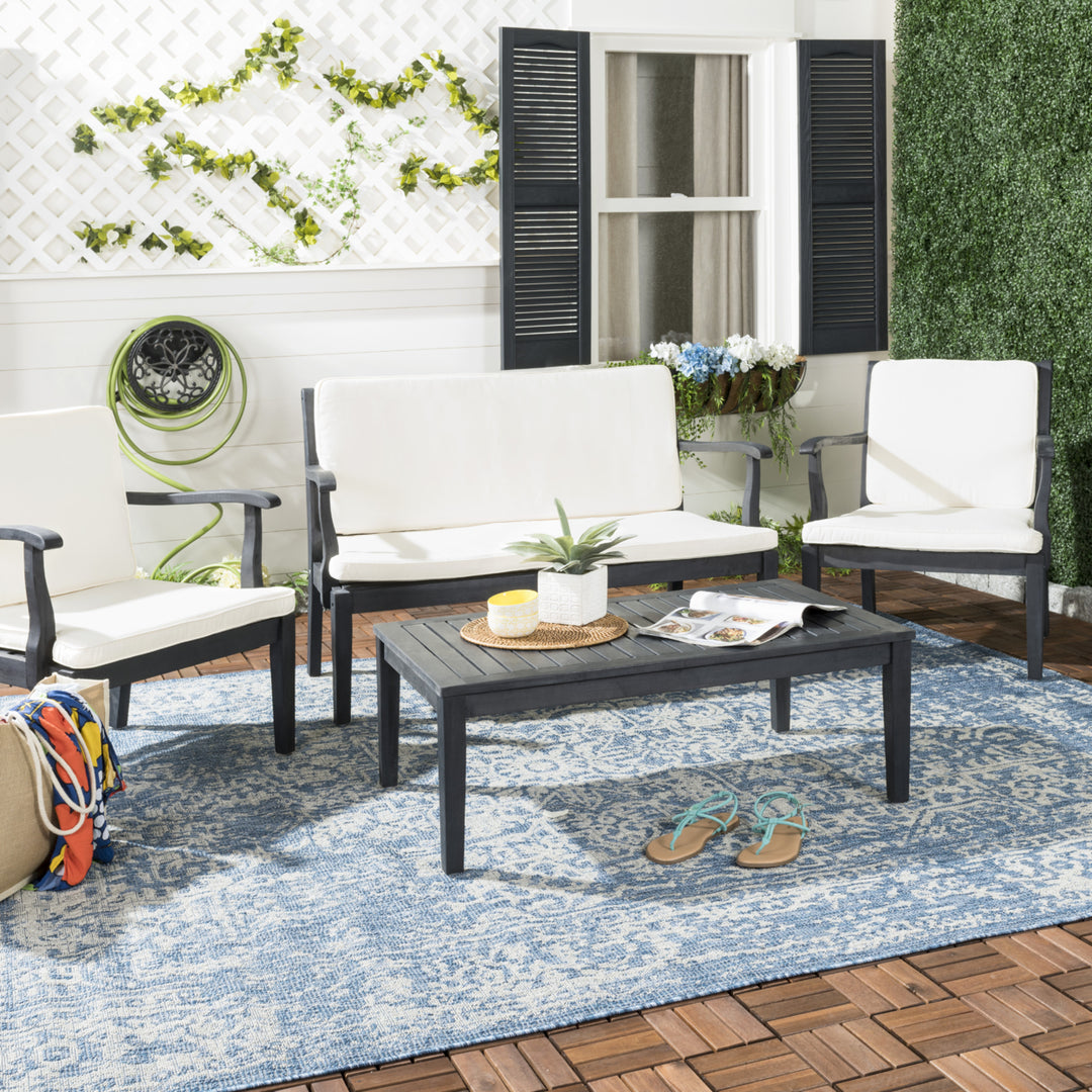 SAFAVIEH Outdoor Collection Fresno 4-Piece Living Set Dark Slate Grey/Beige Image 1